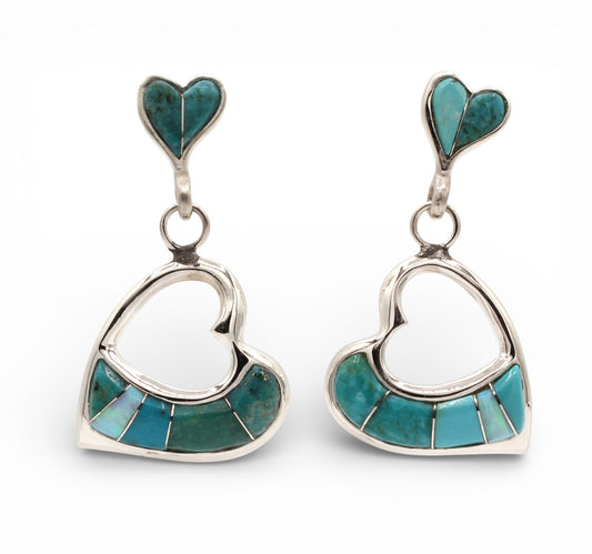 Inlay Heart Earrings-Jewelry-Ben Nighthorse-Sorrel Sky Gallery
