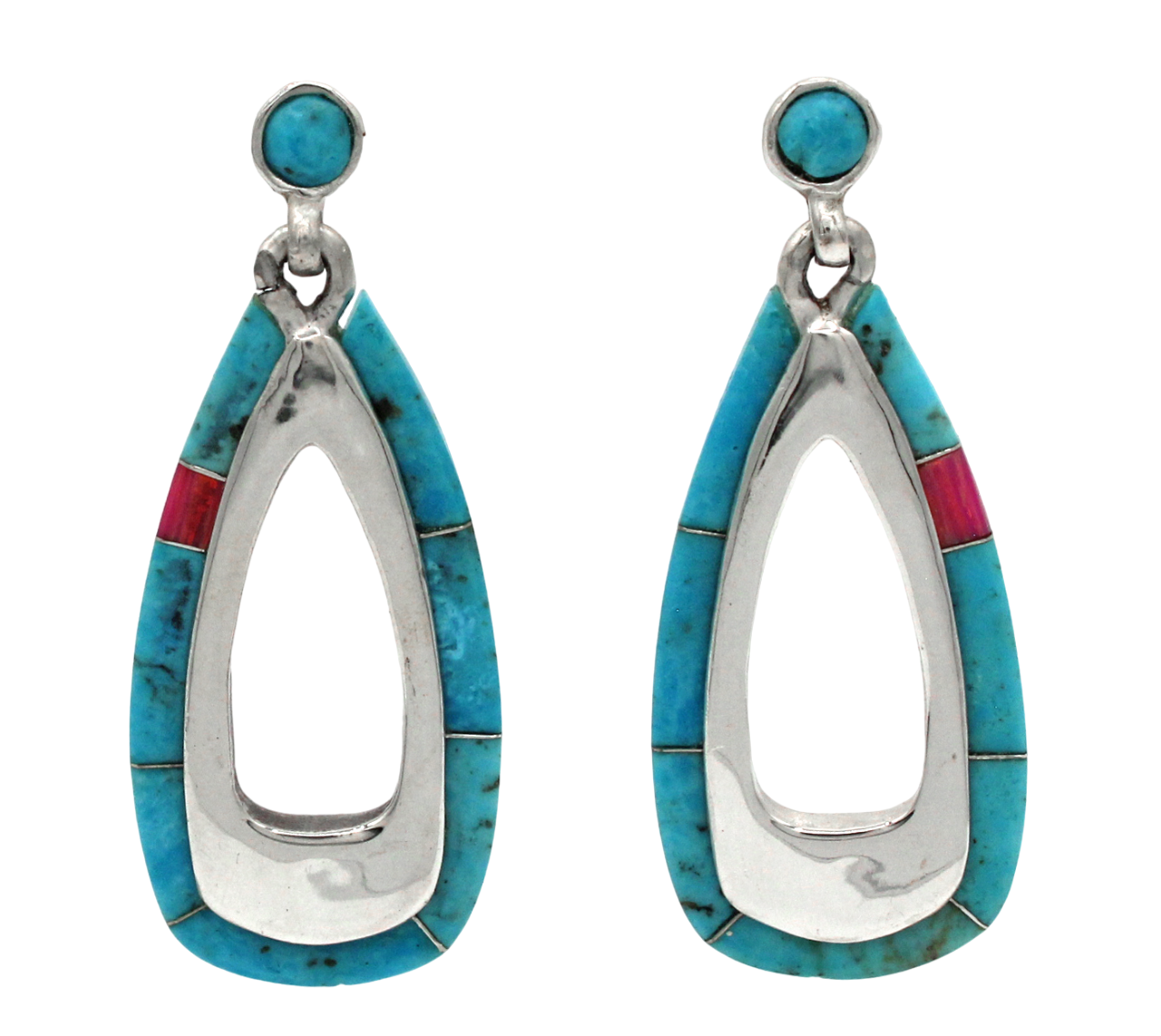 Long Stirrup Edge Inlay Earrings-Jewelry-Ben Nighthorse-Sorrel Sky Gallery