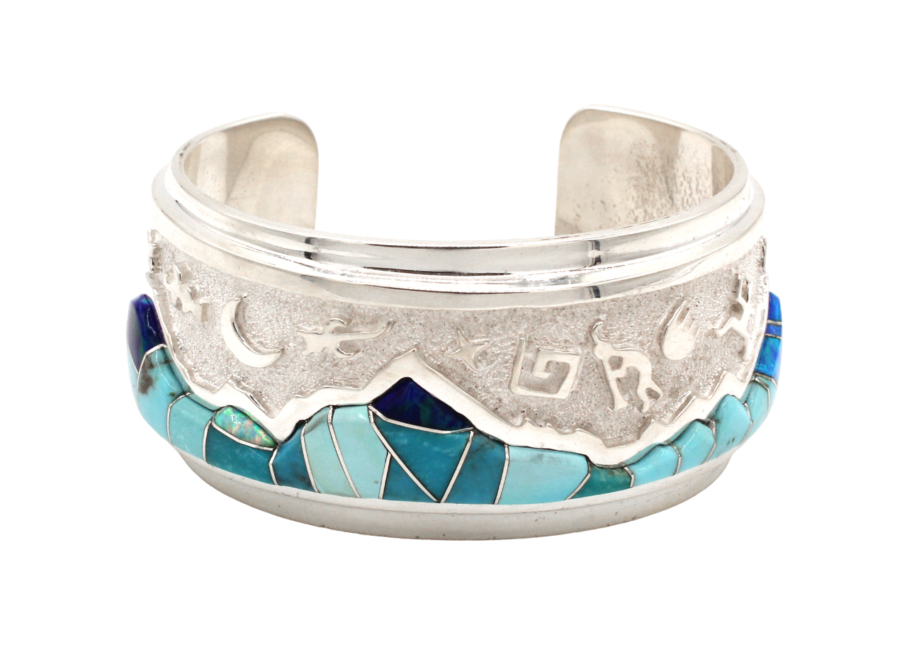 Mountains with Rock Art Cuff Bracelet-Jewelry-Ben Nighthorse-Sorrel Sky Gallery