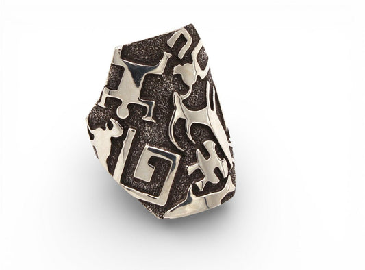 Rock Art Rectangular Ring-Jewelry-Ben Nighthorse-Sorrel Sky Gallery