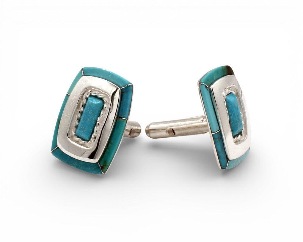 Rope Edge Rectangular Cufflinks-Jewelry-Ben Nighthorse-Sorrel Sky Gallery