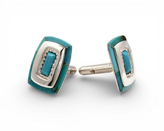 Rope Edge Rectangular Cufflinks-Jewelry-Ben Nighthorse-Sorrel Sky Gallery