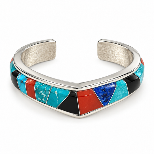 Single V Top Inlay Cuff Bracelet-Jewelry-Ben Nighthorse-Sorrel Sky Gallery