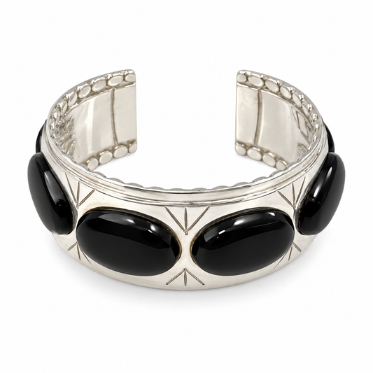Six Ovals Cuff Bracelet (Onyx)-Jewelry-Ben Nighthorse-Sorrel Sky Gallery