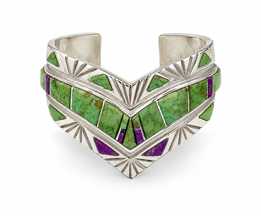 V with Etching on Side Cuff Bracelet-Jewelry-Ben Nighthorse-Sorrel Sky Gallery