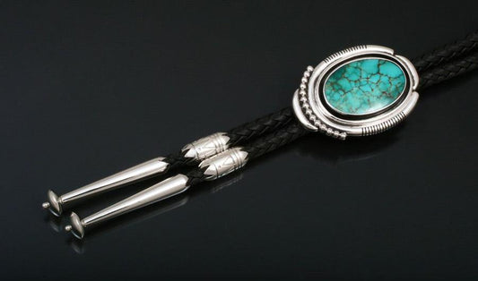 Green Kingman Turquoise Bolo Tie-Jewelry-Ray Tracey-Sorrel Sky Gallery