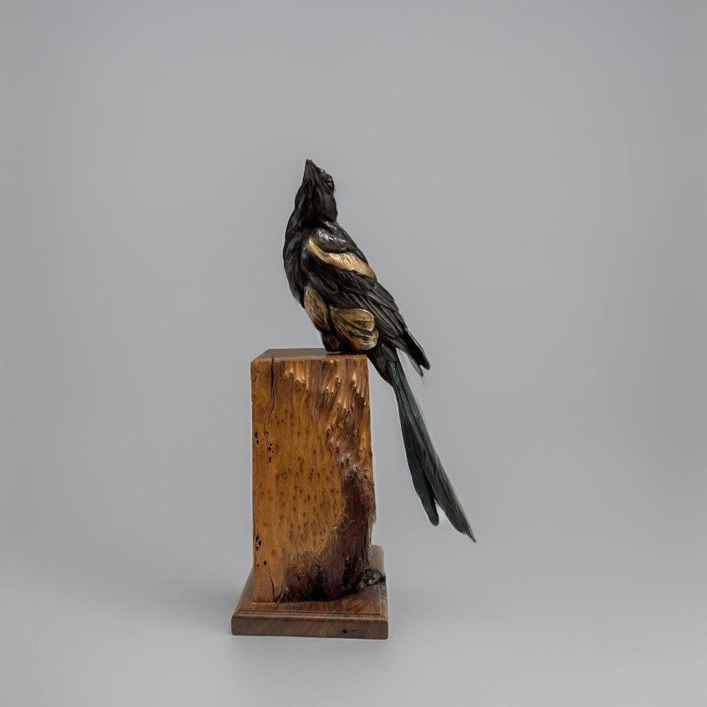 Magpie on Wooden Stand-Sculpture-Bryce Pettit-Sorrel Sky Gallery