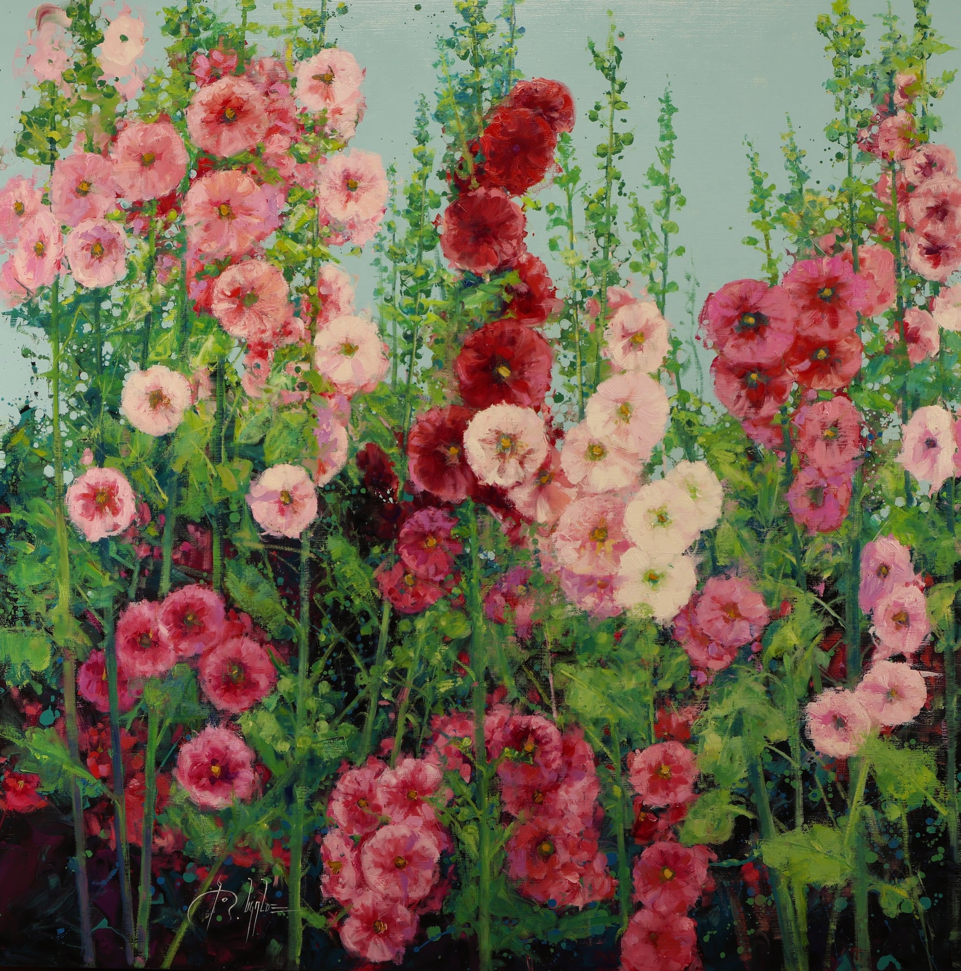 Hollyhocks Splendor-Painting-Roberto Ugalde-Sorrel Sky Gallery