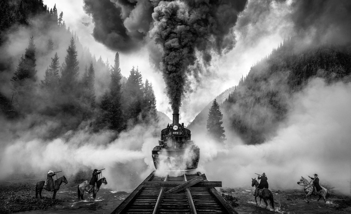 THE TRAIN ROBBERY (B&W)-Photographic Print-David Yarrow-Sorrel Sky Gallery