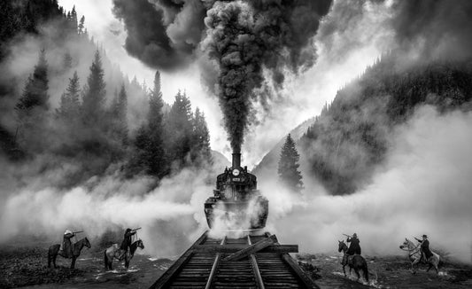 THE TRAIN ROBBERY (B&W)-Photographic Print-David Yarrow-Sorrel Sky Gallery