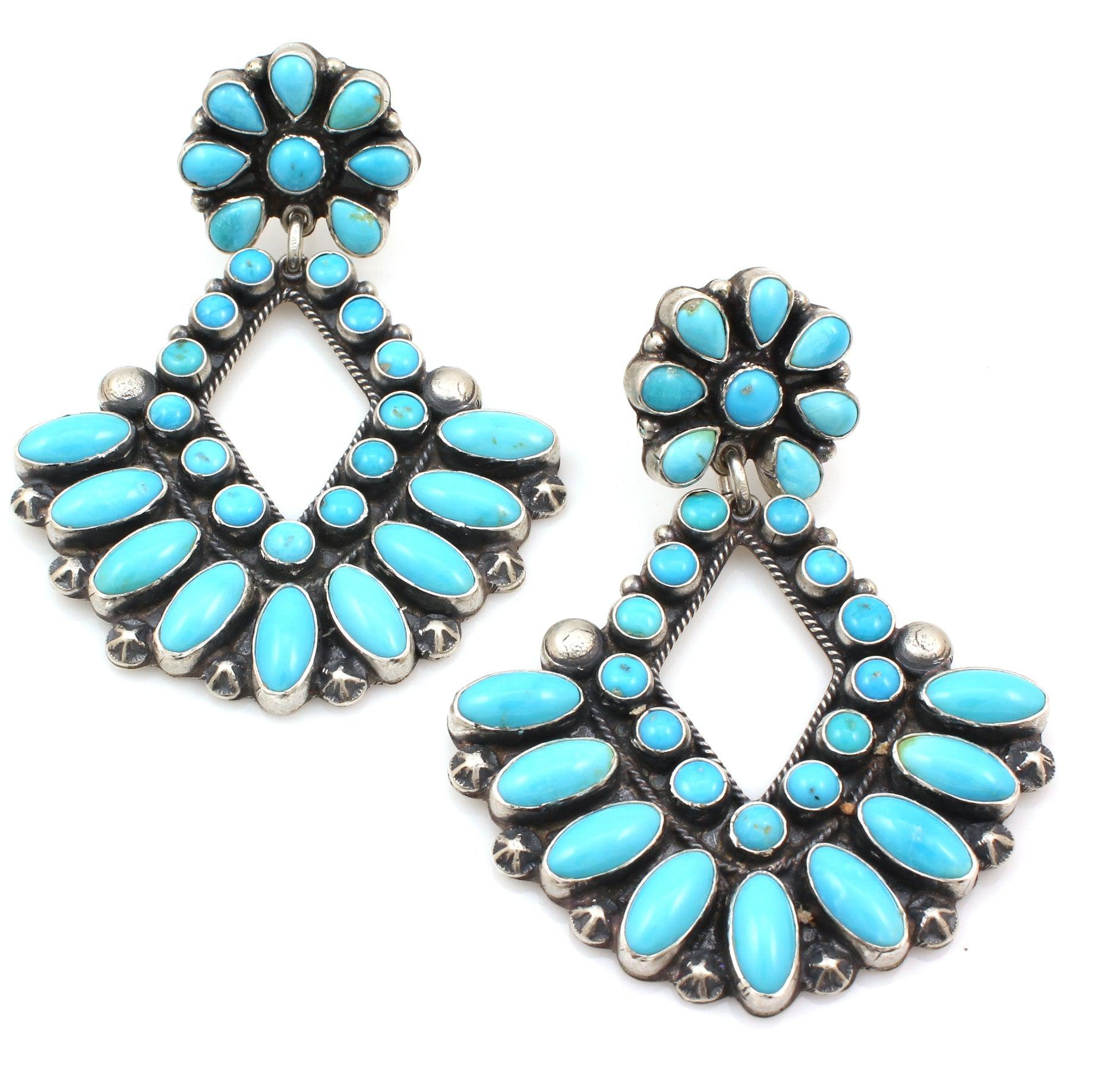 Large Turquoise Cluster Earrings-Jewelry-Don Lucas-Sorrel Sky Gallery