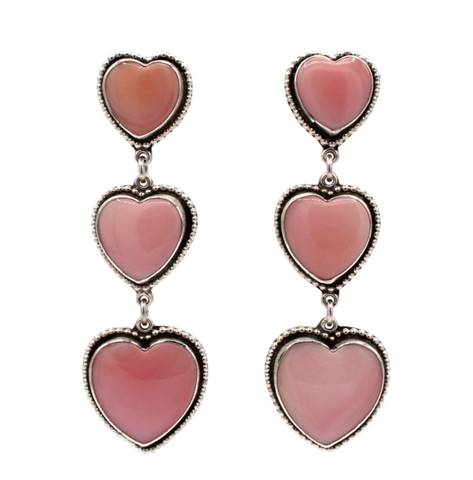 Pink Shell Triple Drop Heart Earrings-Jewelry-Don Lucas-Sorrel Sky Gallery