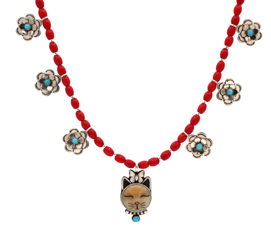 Large Cat Necklace with Bamboo Coral Beads