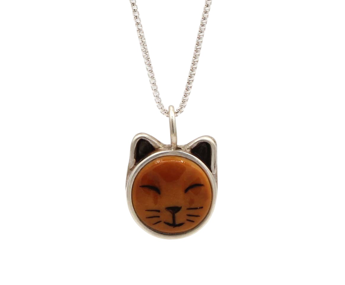 Dark Orange Sleeping Cat Pendant-Jewelry-Michelle Tapia-Sorrel Sky Gallery