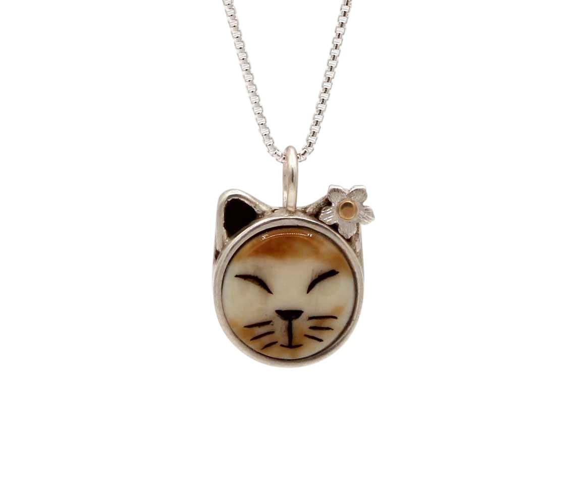 Sleeping Cat with Flower Pendant-Jewelry-Michelle Tapia-Sorrel Sky Gallery