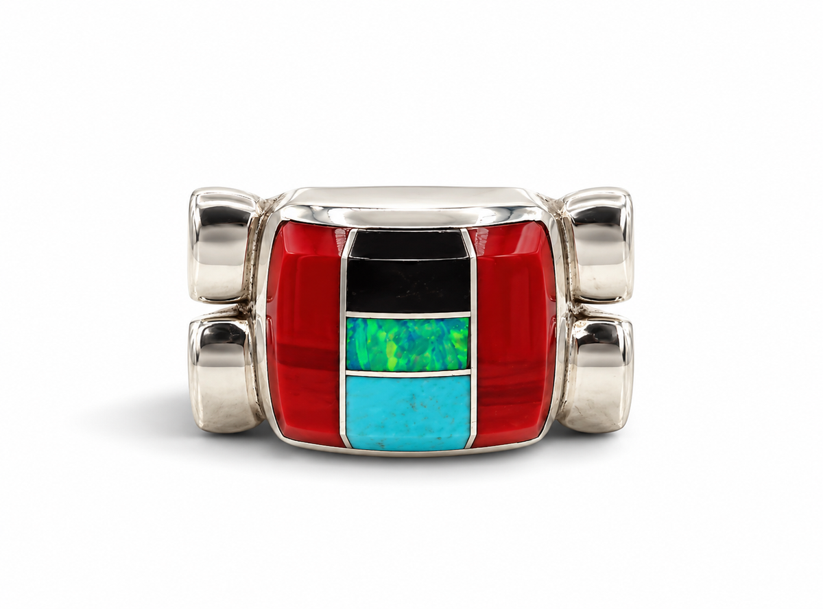 Square Top Inlay Double Horse Nails Ring-Jewelry-Ben Nighthorse-Sorrel Sky Gallery