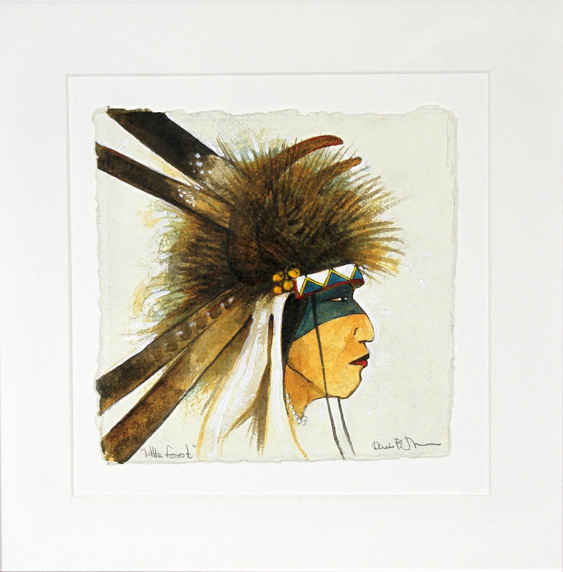 Young Crow Man with Buffalo Headdress-Mixed-Media Original-Kevin Red Star-Sorrel Sky Gallery