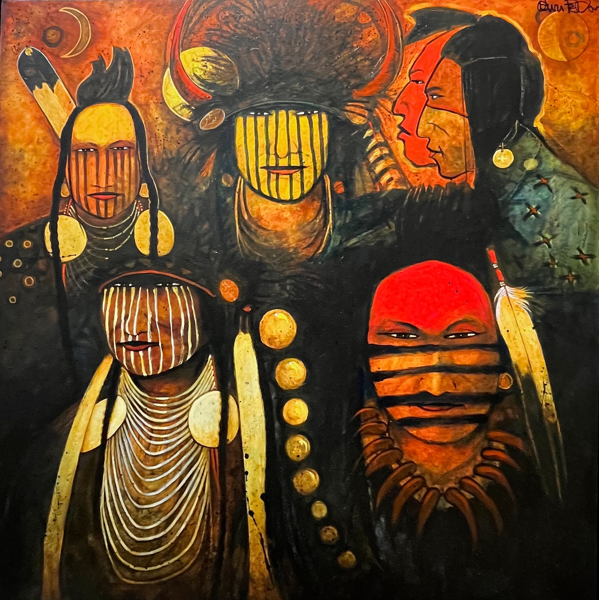 Plains Indian Warriors with War Paint-Painting-Kevin Red Star-Sorrel Sky Gallery