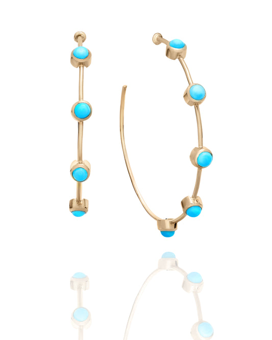 Turquoise Large Cabochon Hoop Earrings