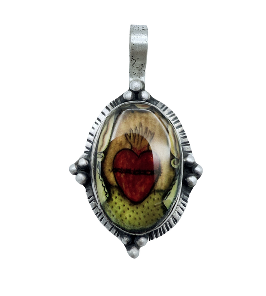 Oval Sacred Heart Pendant-Jewelry-Maria Goler Baca-Sorrel Sky Gallery