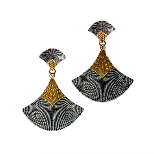 Fan Drop Earrings with Diamonds-Jewelry-Maria Samora-Sorrel Sky Gallery