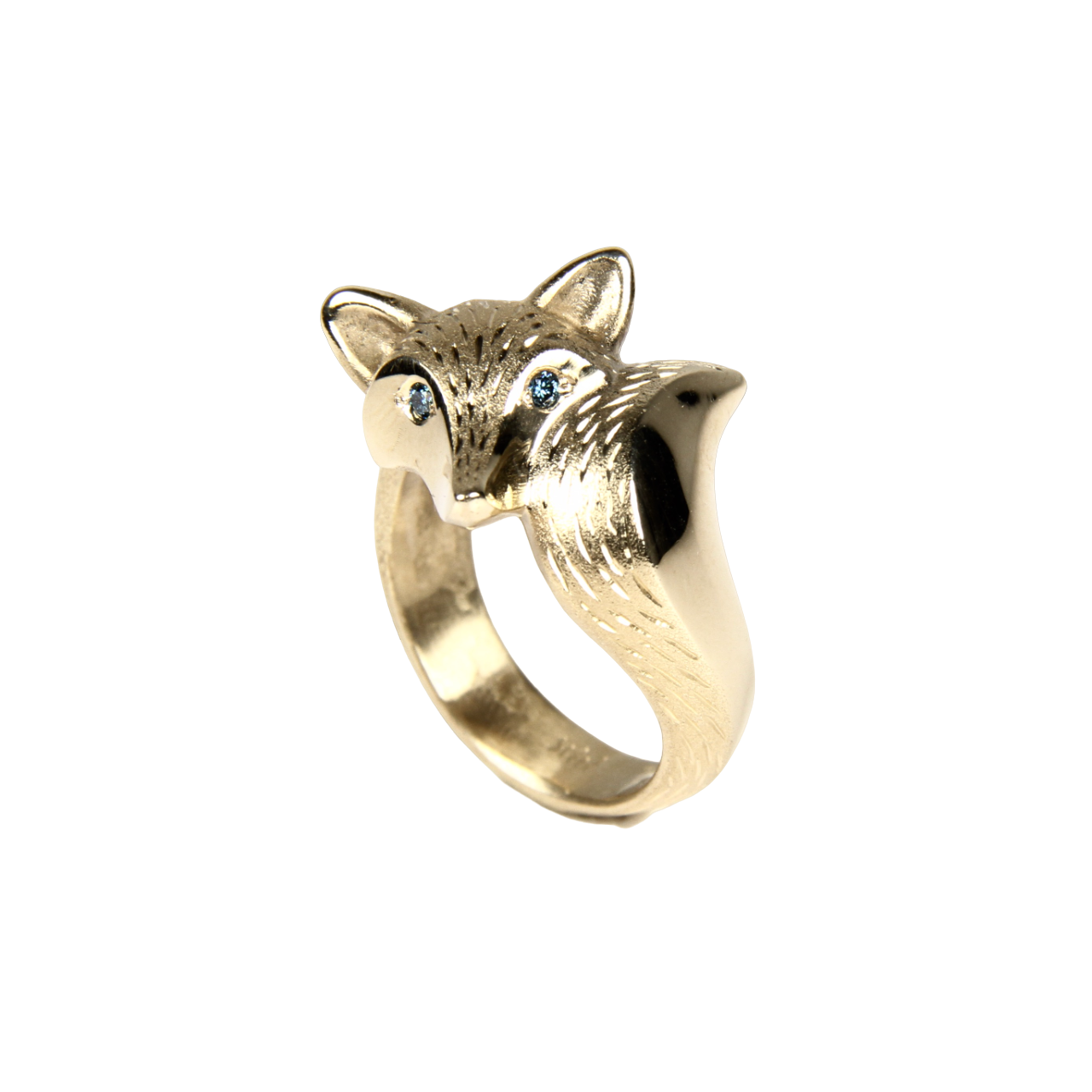 14K Gold Fur Fox with Diamond Eyes Ring-Jewelry-Michael Tatom-Sorrel Sky Gallery