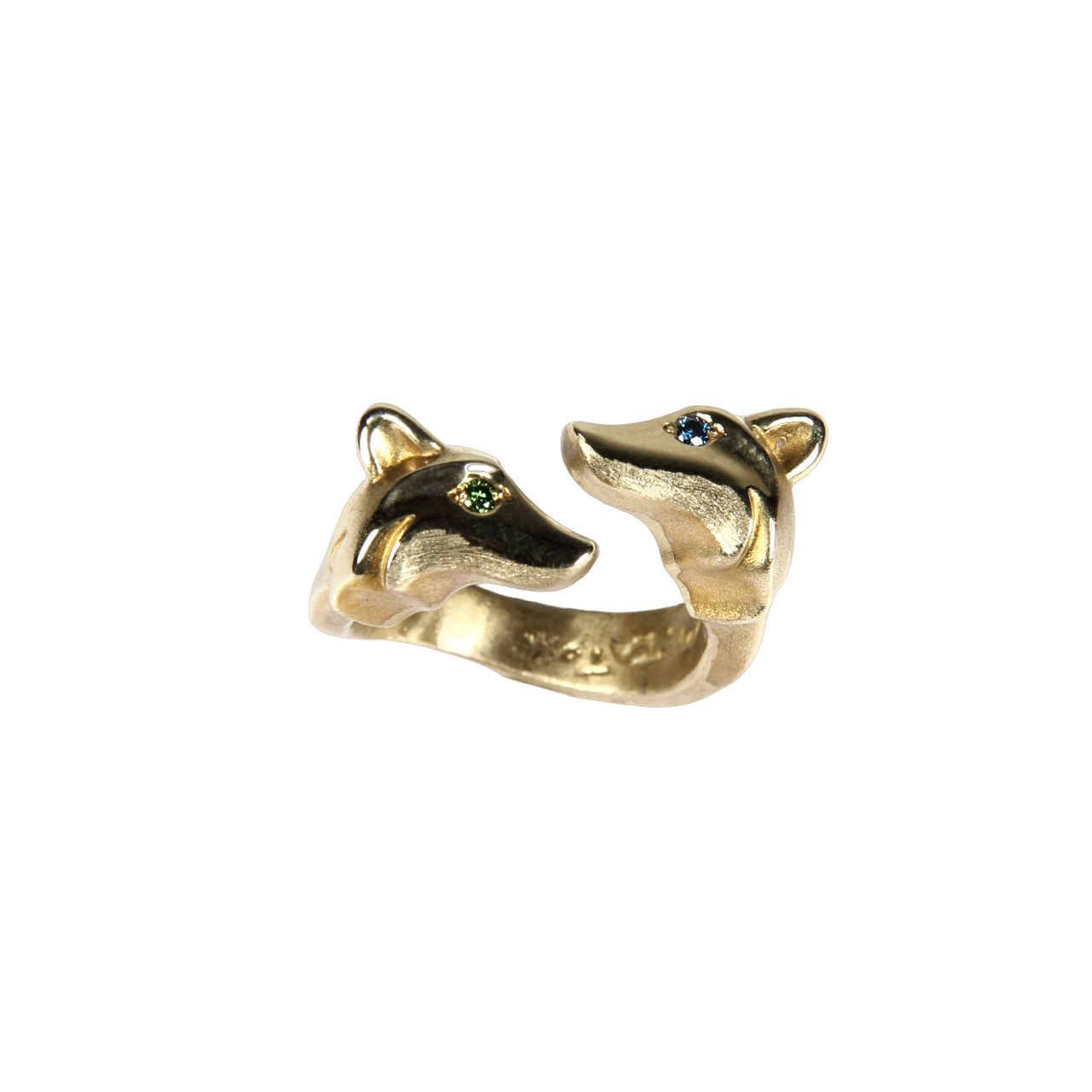 Bronze Double Fox Ring with Blue Diamonds-Jewelry-Michael Tatom-Sorrel Sky Gallery