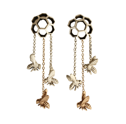 Honeycomb Bee Earrings-Jewelry-Michael Tatom-Sorrel Sky Gallery