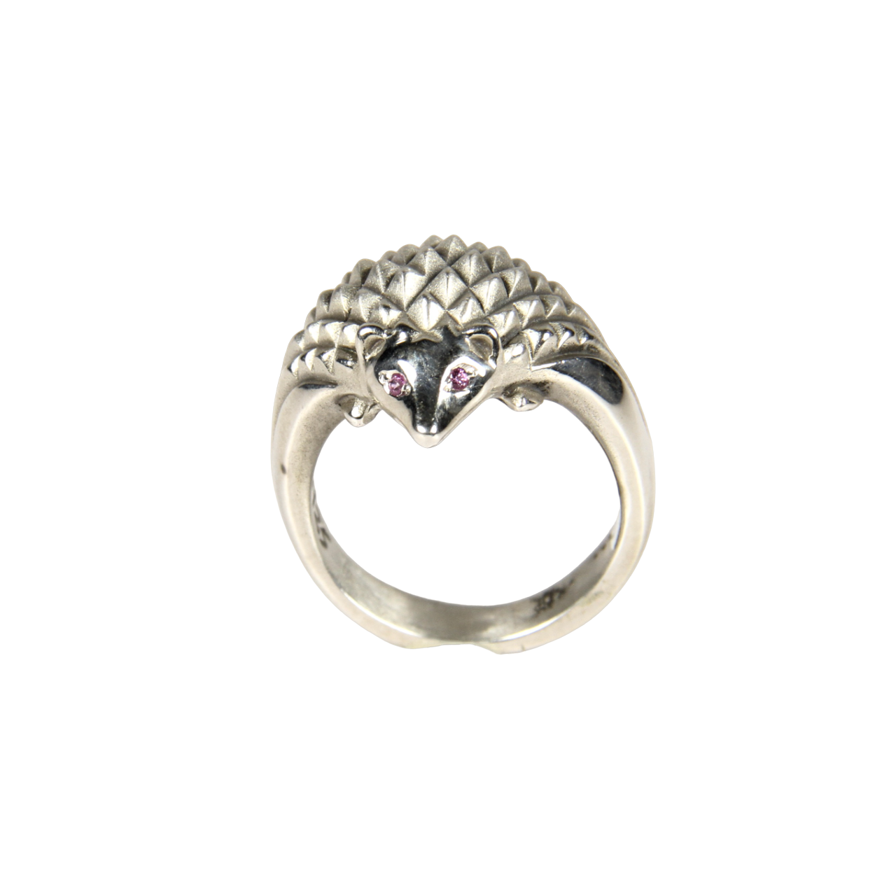 Silver with Pink Sapphire Eyes Hedgehog Ring-Jewelry-Michael Tatom-Sorrel Sky Gallery