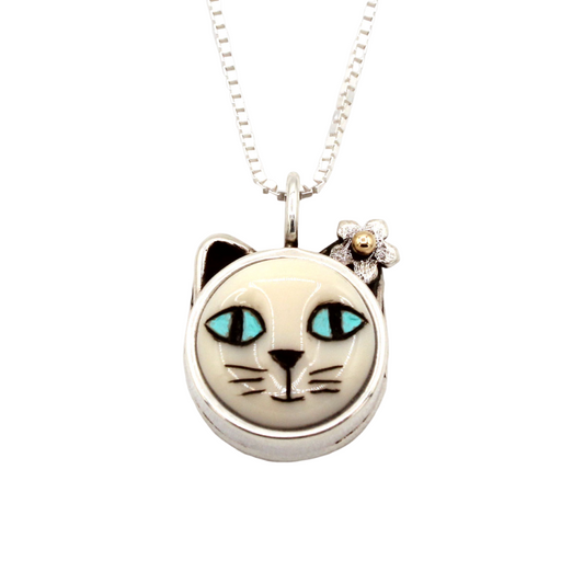 Blue Eyes Flower Cat Pendant-Jewelry-Michelle Tapia-Sorrel Sky Gallery