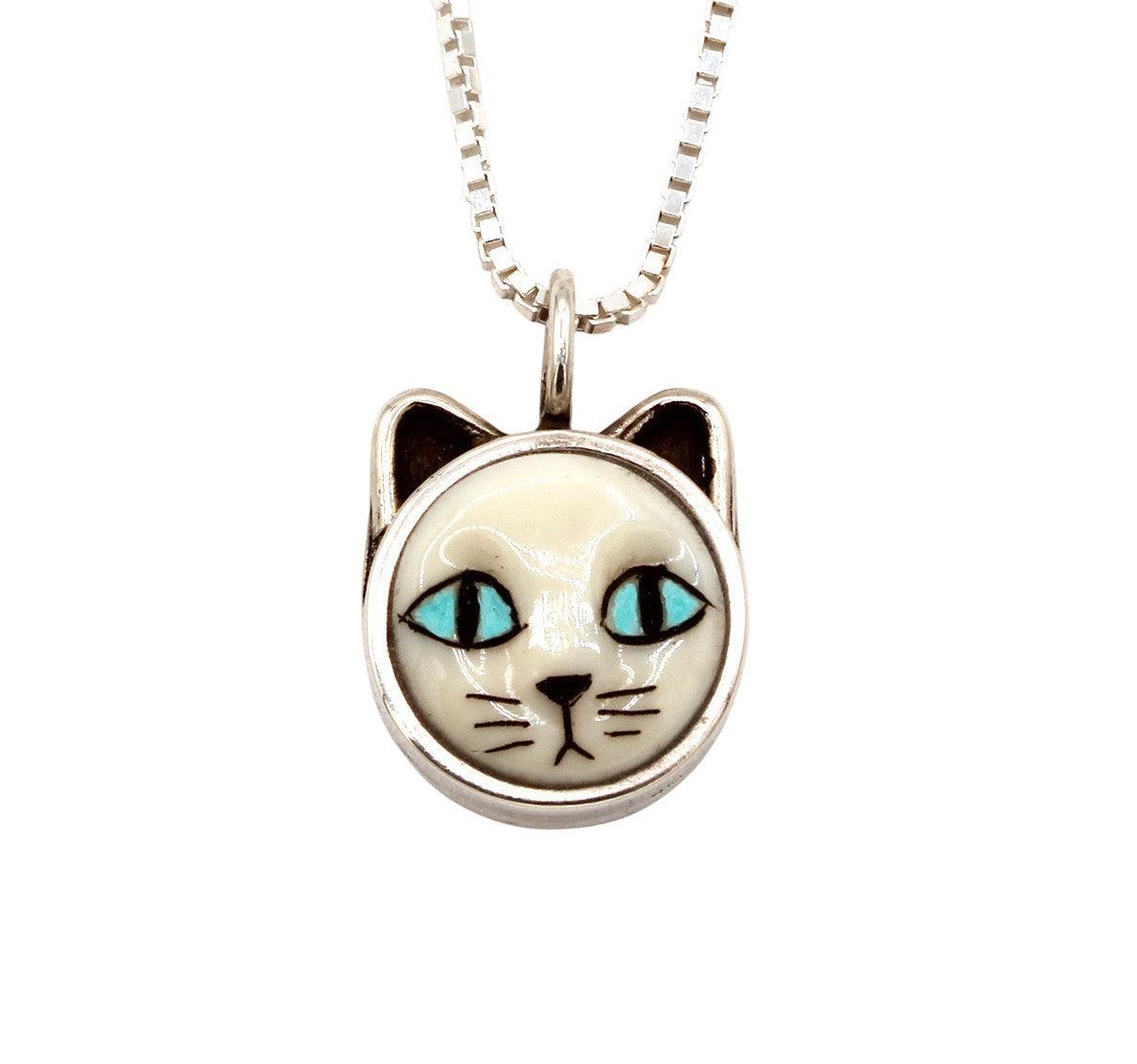 Cat Pendant (blue eyes)-Jewelry-Michelle Tapia-Sorrel Sky Gallery
