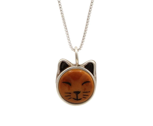 Dark Orange Sleeping Cat Pendant-Jewelry-Michelle Tapia-Sorrel Sky Gallery
