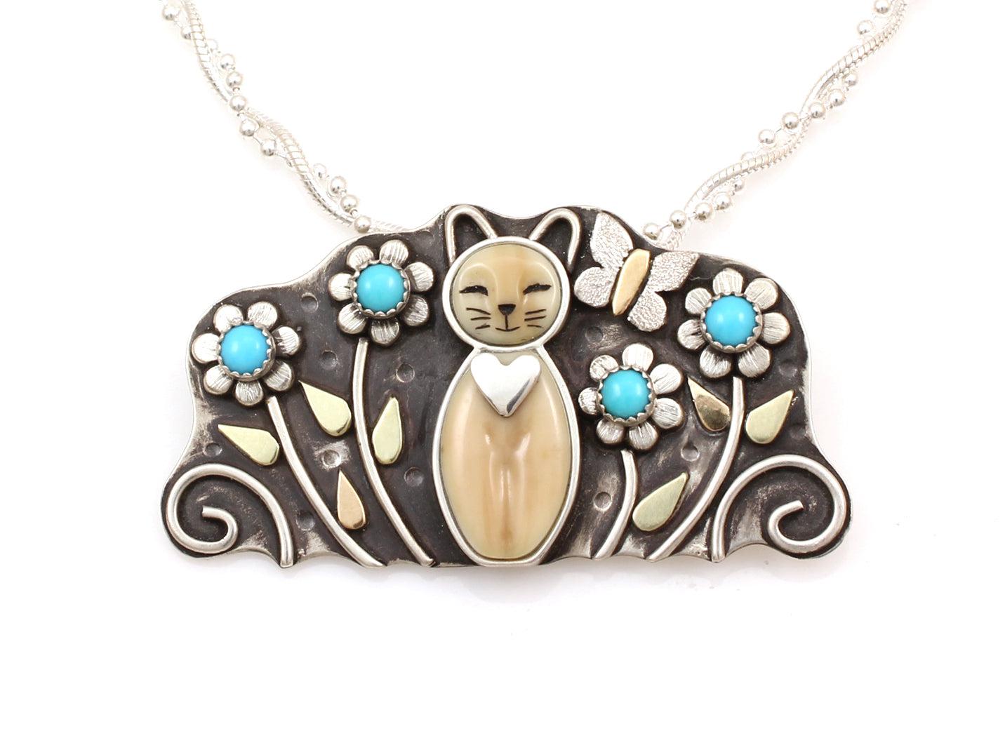 Kitty In Garden Pin/Pendant-Jewelry-Michelle Tapia-Sorrel Sky Gallery