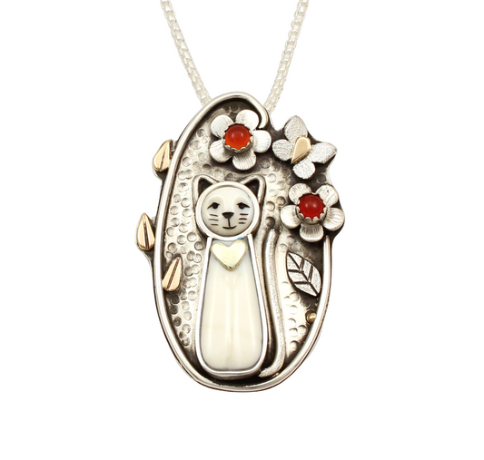 Kitty In Garden Small Oval Pendant-Jewelry-Michelle Tapia-Sorrel Sky Gallery