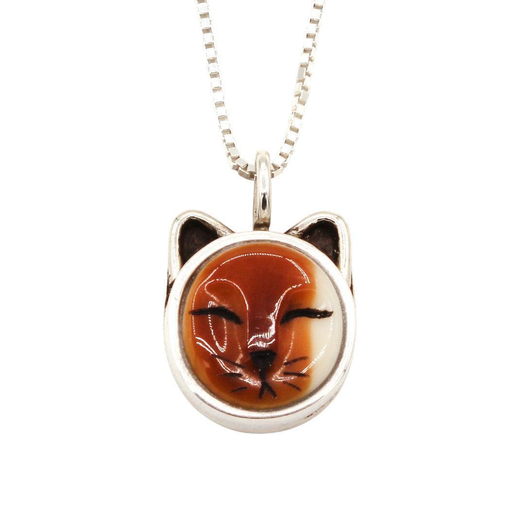 Sleeping Cat Pendant (brown/cream)-Jewelry-Michelle Tapia-Sorrel Sky Gallery