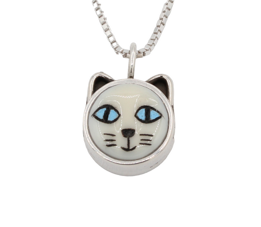 White Cat with Blue Eyes Pendant-Jewelry-Michelle Tapia-Sorrel Sky Gallery
