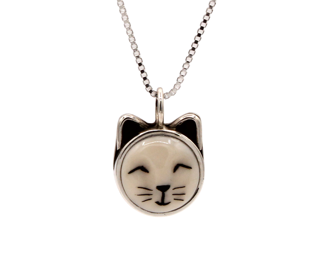 White Sleeping Cat Pendant-Jewelry-Michelle Tapia-Sorrel Sky Gallery