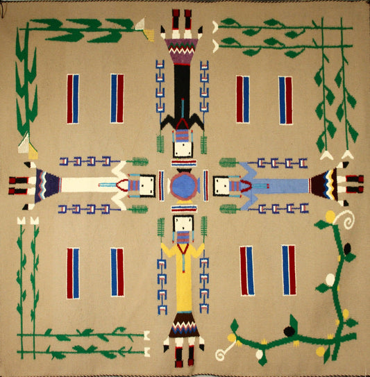 50" x 51" Sandpainting-Weaving-Navajo Weaving-Sorrel Sky Gallery