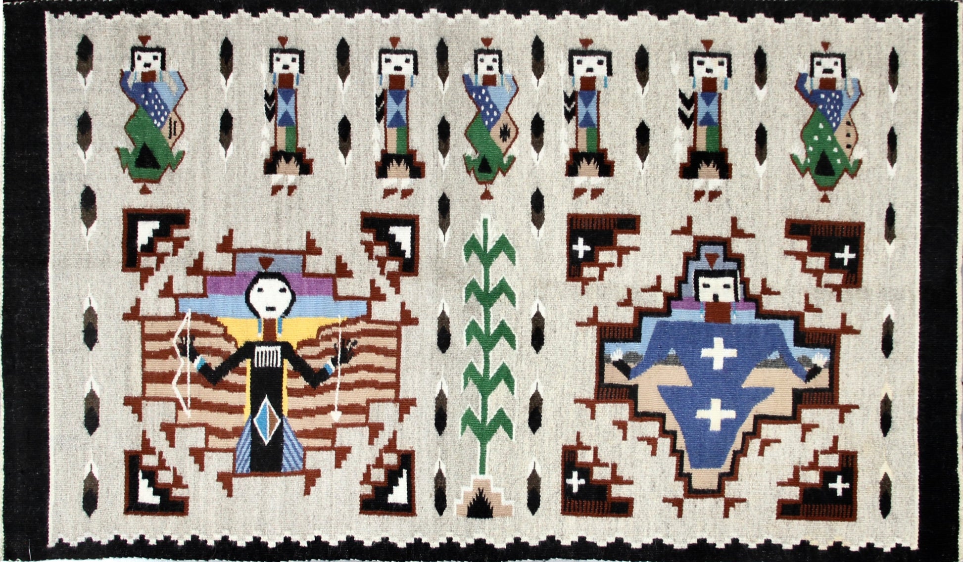 Father Sky - Mother Earth with Yei 23" x 41"-Weaving-Navajo Weaving-Sorrel Sky Gallery