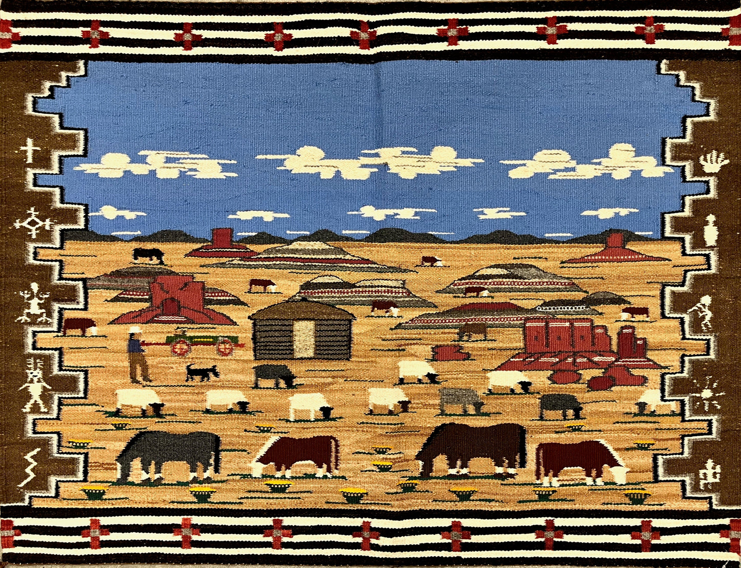 Pictorial with Petroglyphs 43" x 33"-Weaving-Navajo Weaving-Sorrel Sky Gallery