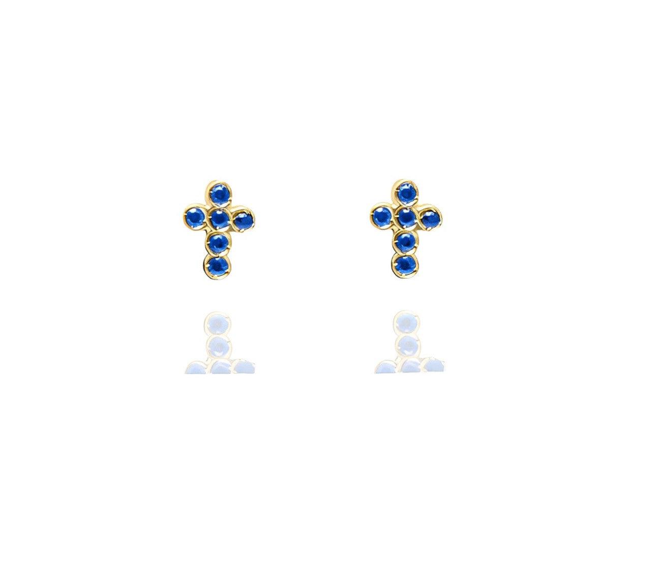 Sapphire Cross Stud Earrings-Jewelry-Nayla Shami-Sorrel Sky Gallery