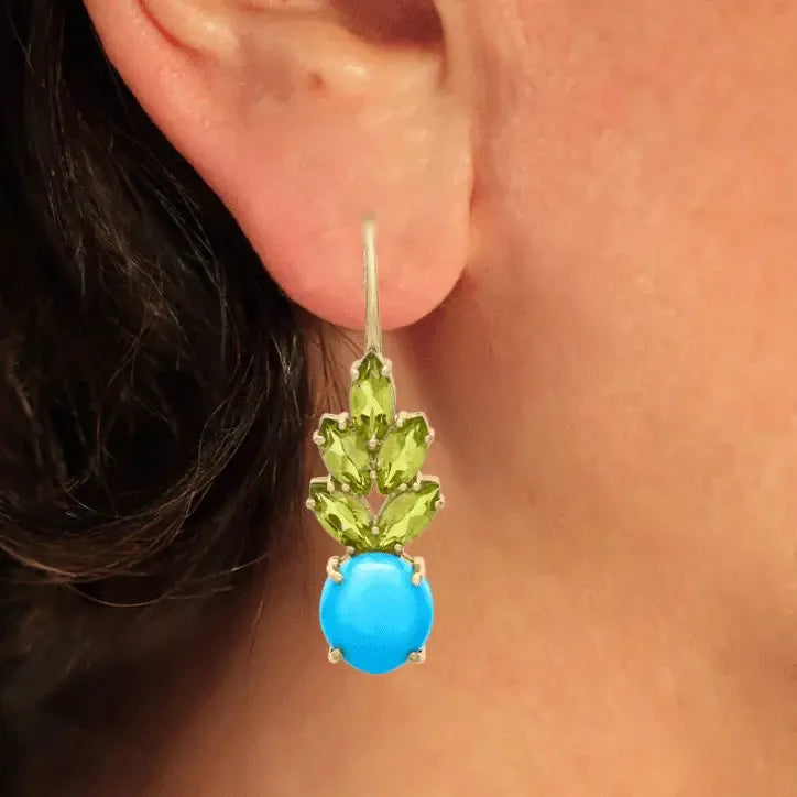 Turquoise And Peridot Tropical Pineapple Earrings-Jewelry-Nayla Shami-Sorrel Sky Gallery