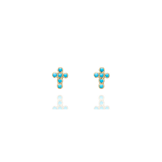 Turquoise Cross Stud Earrings-Jewelry-Nayla Shami-Sorrel Sky Gallery