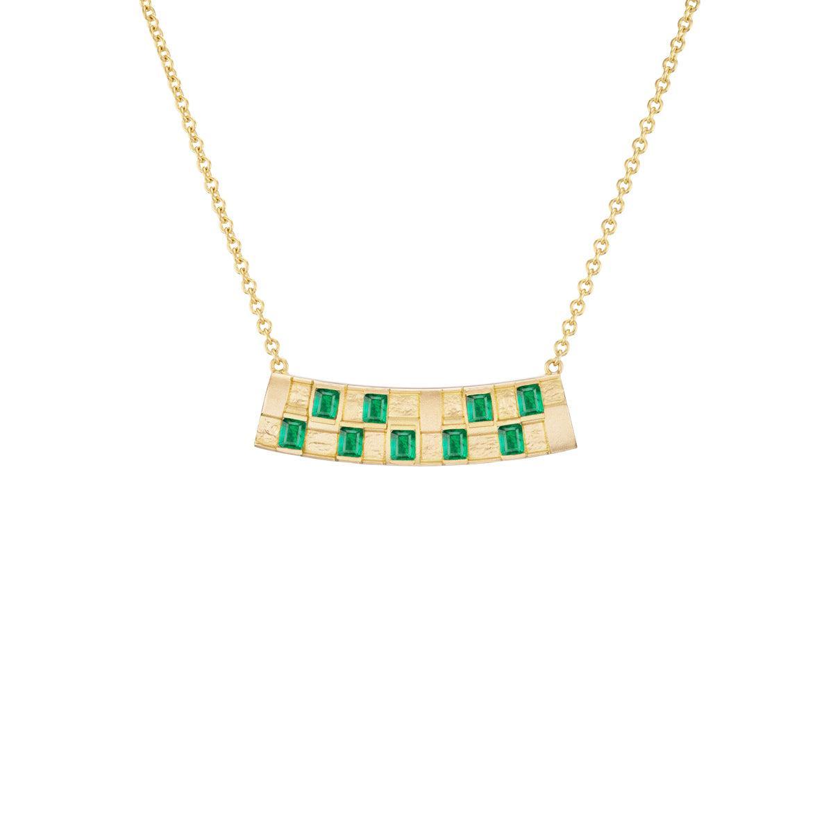 Basketweave Bar Necklace (Colored Stones)