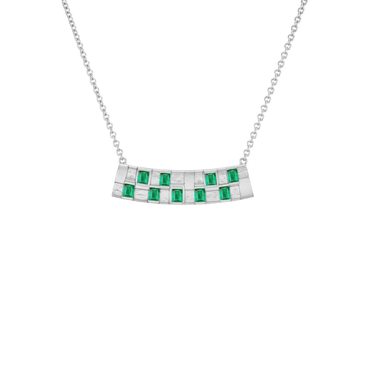 Basketweave Bar Necklace (Colored Stones)