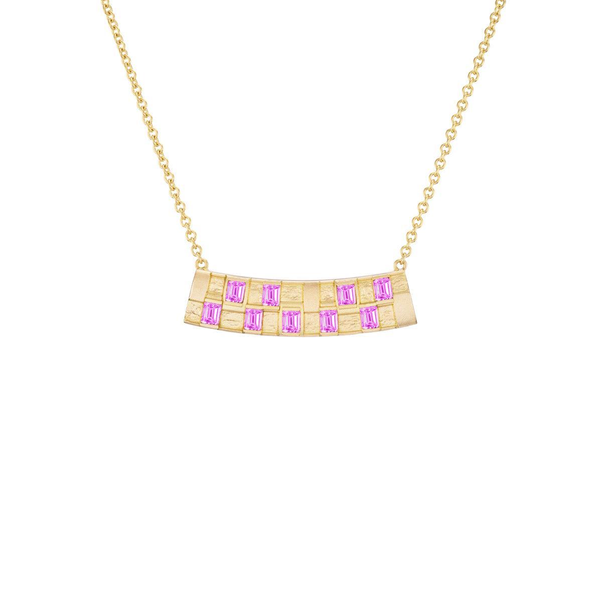 Basketweave Bar Necklace (Colored Stones)