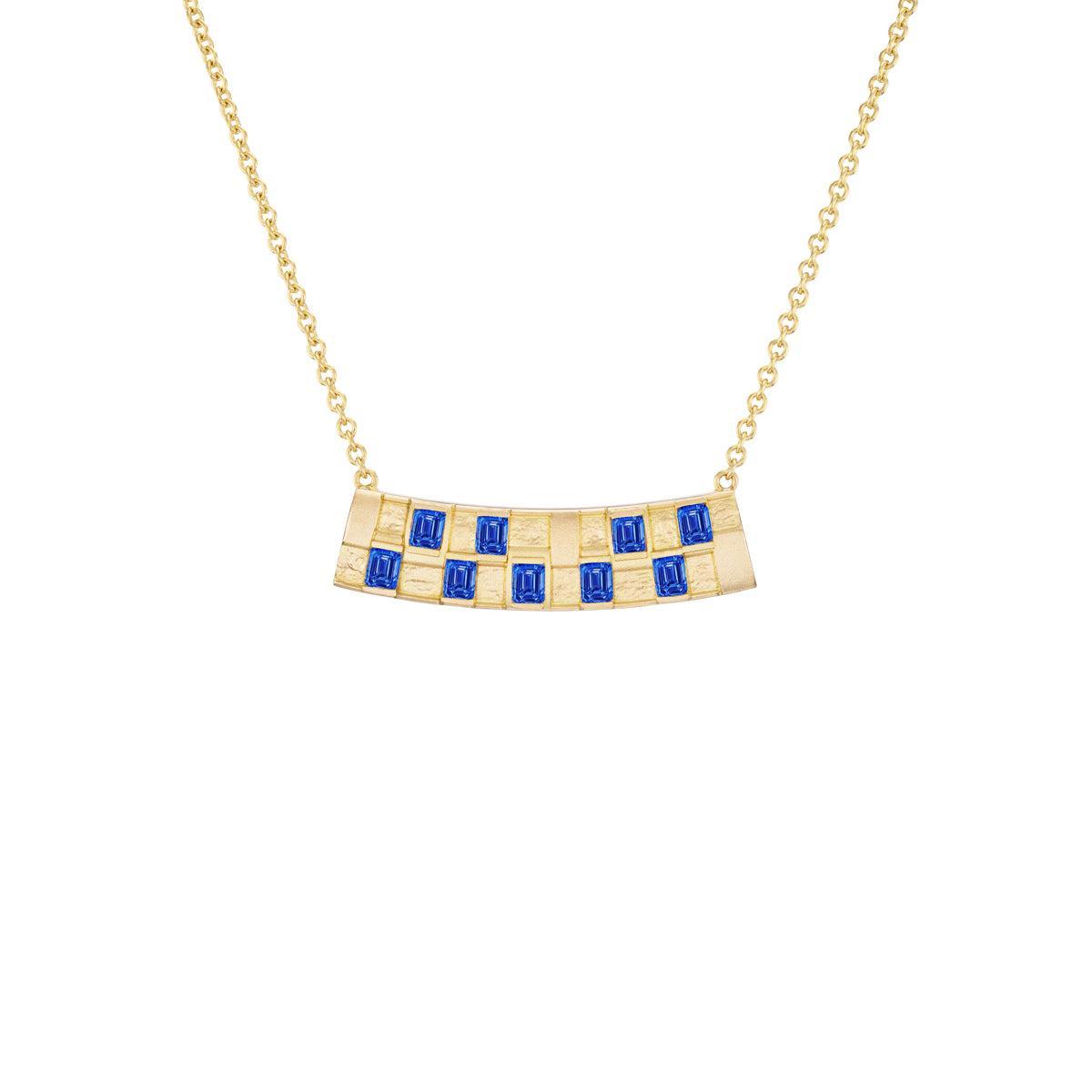 Basketweave Bar Necklace (Colored Stones)