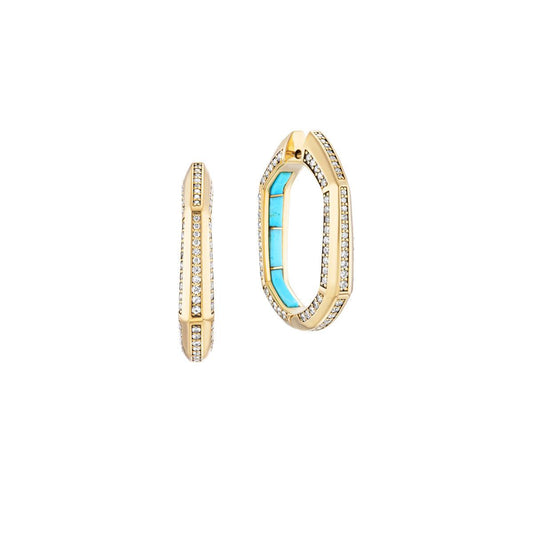 Desperado Hoops (Diamond + Turquoise)-Jewelry-Nighthorse-Sorrel Sky Gallery