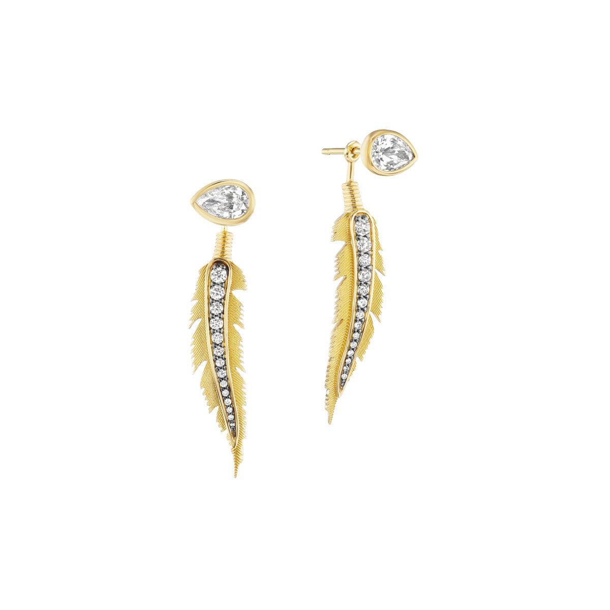 Feather Earrings (Pear Studs)