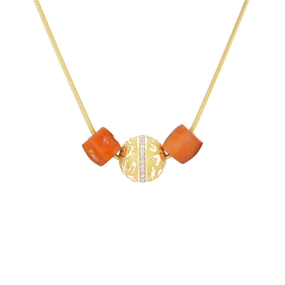 Rock Art Bead (Diamonds & Coral)-Jewelry-Nighthorse-Sorrel Sky Gallery